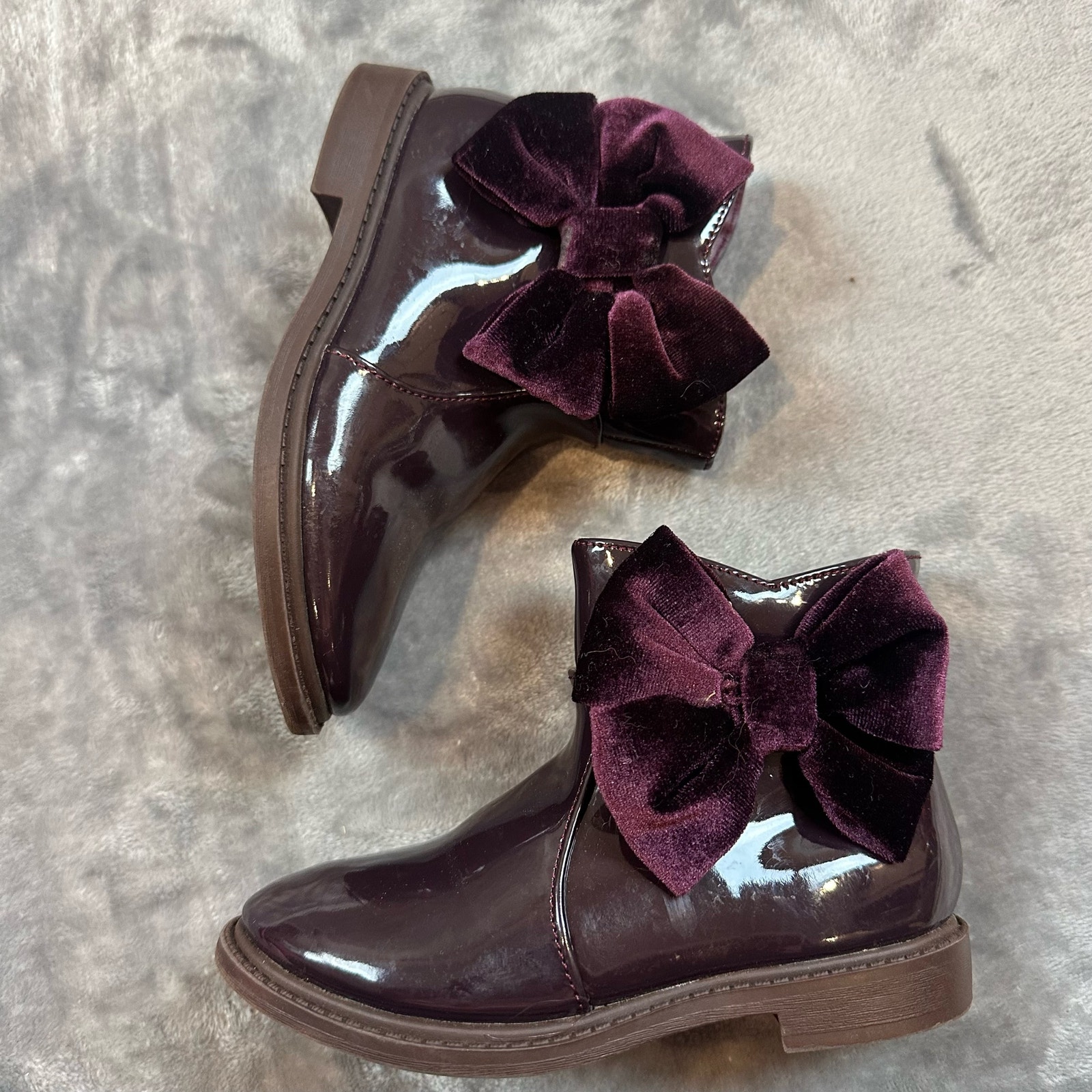 Matalana Purple Patent Leather Velvet Bow Zip Up Ankle Booties Boots Size 9 Us — image 5 of 8